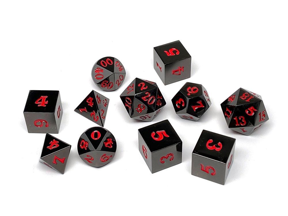 Easy Roller Metal Gunmetal Red Signature Font 11ct Polyhedral Set Dice Easy Roller Dice