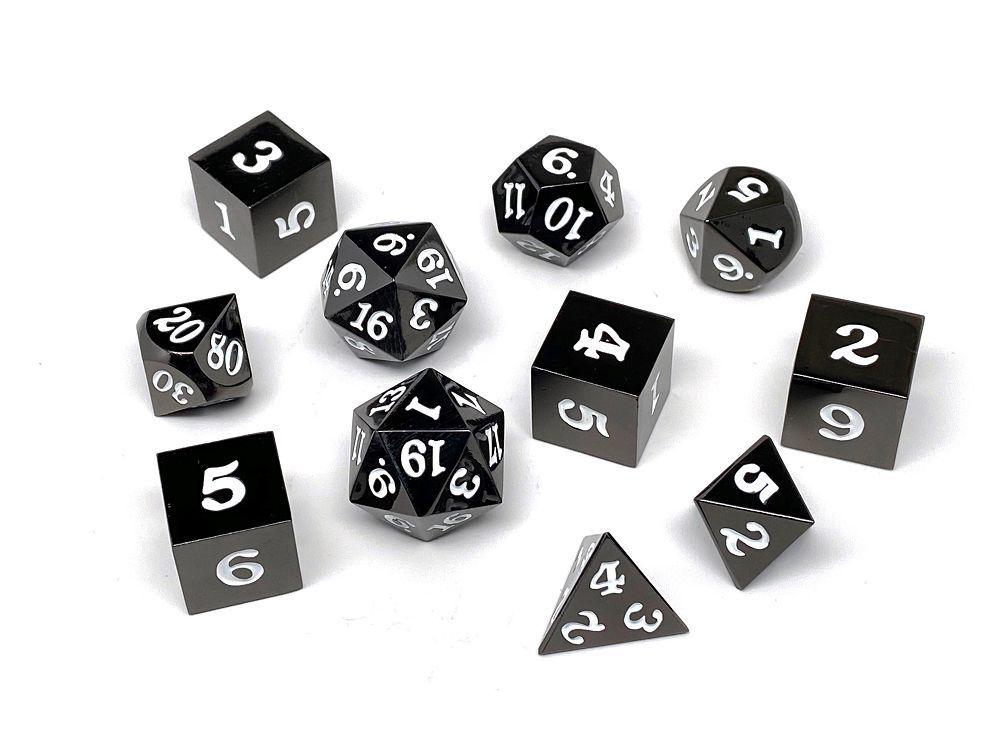 Easy Roller Metal Gunmetal White Signature Font 11ct Polyhedral Set Dice Easy Roller Dice