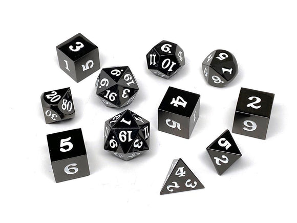 Easy Roller Metal Gunmetal White Signature Font 11ct Polyhedral Set Role Playing Games Easy Roller Dice   