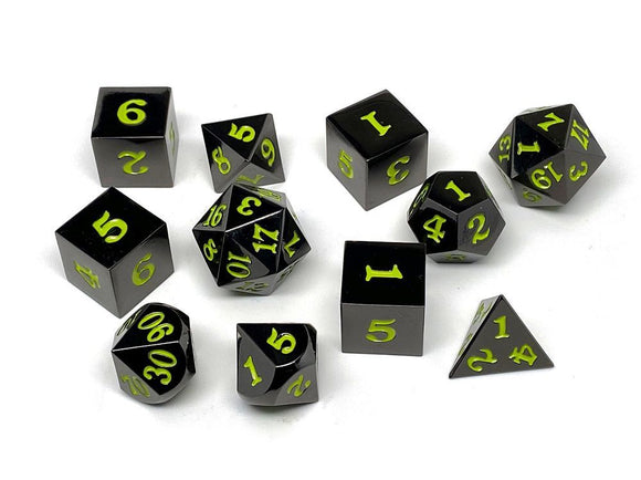 Easy Roller Metal Gunmetal Lime Signature Font 11ct Polyhedral Set Role Playing Games Easy Roller Dice   