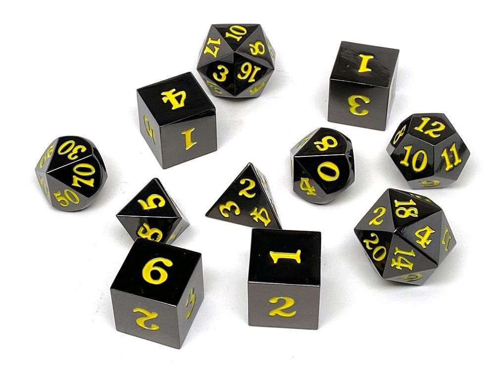 Easy Roller Metal Gunmetal Yellow Signature Font 11ct Polyhedral Set Dice Easy Roller Dice