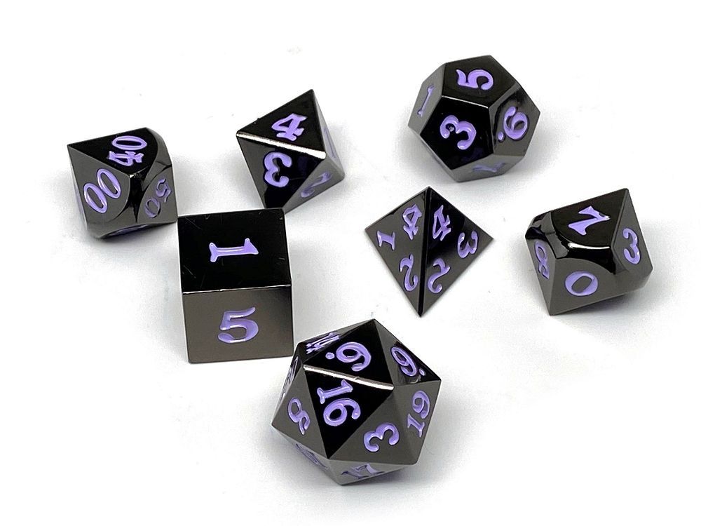Easy Roller Metal Gunmetal Purple Signature Font 7ct Polyhedral Set Dice Easy Roller Dice