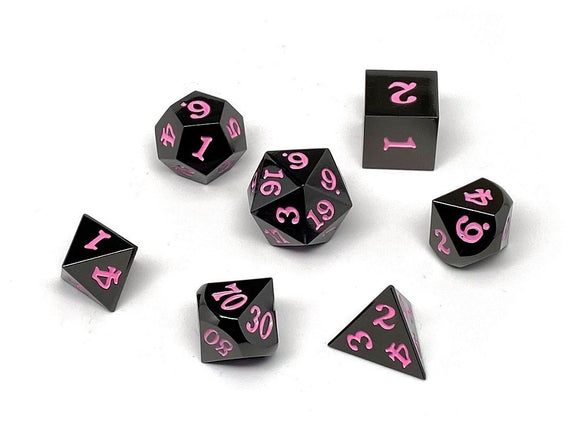 Easy Roller Metal Gunmetal Pink Signature Font 7ct Polyhedral Set Role Playing Games Easy Roller Dice   