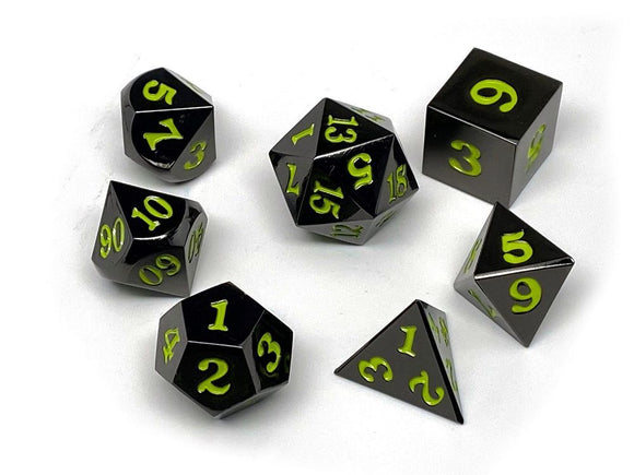 Easy Roller Metal Gunmetal Lime Signature Font 7ct Polyhedral Set Role Playing Games Easy Roller Dice   