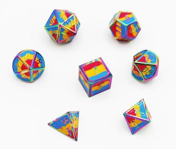 Dice for All 7pc Metal RPG Dice Set - Pansexual Pride Flag with Rainbow Metal Board Games Foam Brain Games   
