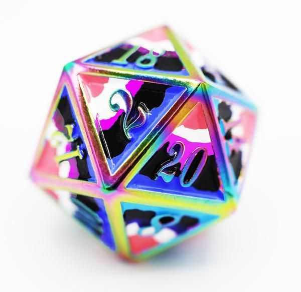 Dice for All Single Metal D20 - Genderfluid Pride Flag with Rainbow Metal Dice Foam Brain Games