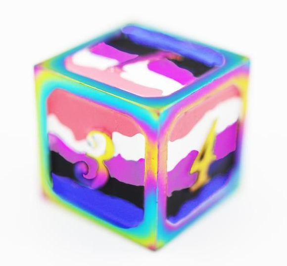 Dice for All Single Metal D6 - Genderfluid Pride Flag with Rainbow Metal Dice Foam Brain Games