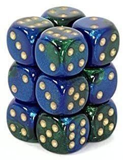 Chessex 16mm Gemini Blue Green/Gold 12ct D6 Set (26636) Dice Chessex   