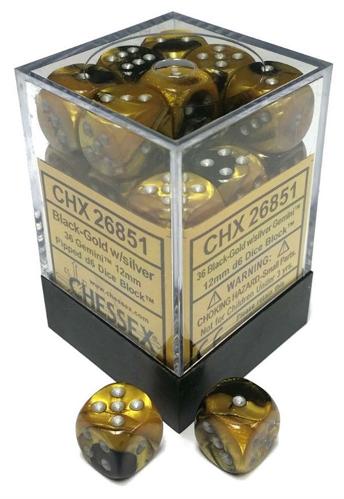 Chessex 12mm Gemini Black Gold/Silver 36ct D6 Set (26851) Dice Chessex   