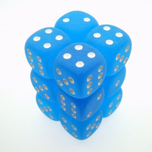 Chessex 16mm Frosted Caribbean Blue/White 12ct D6 Set (27616) Dice Chessex   