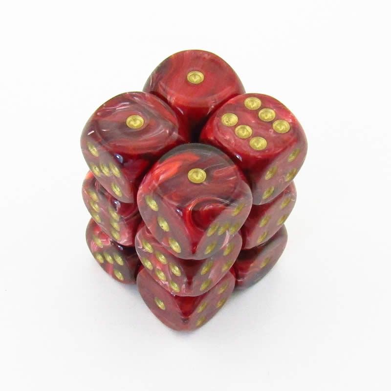 Chessex 16mm Vortex Burgundy/Gold 12ct D6 Set (27634) Dice Chessex   