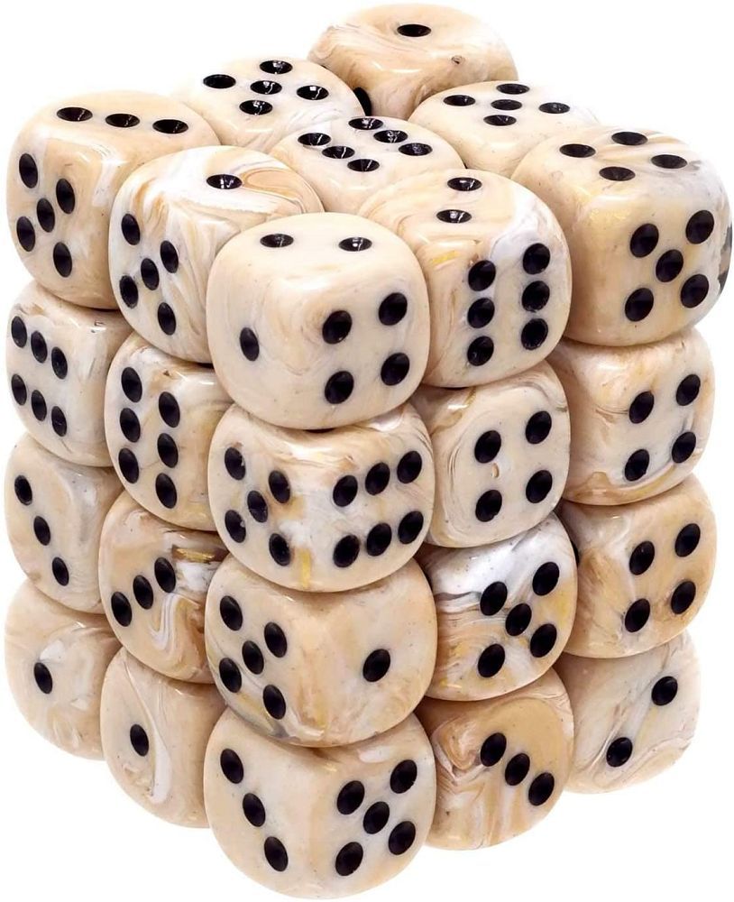 Chessex 12mm Marble Ivory/Black 36ct D6 Set (27802) Dice Chessex   