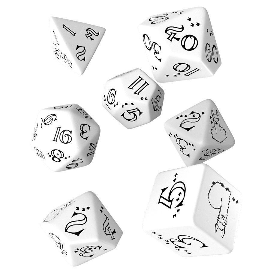 Q-Workshop Bright Llama White/Black 7ct Polyhedral Set Dice Q Workshop   