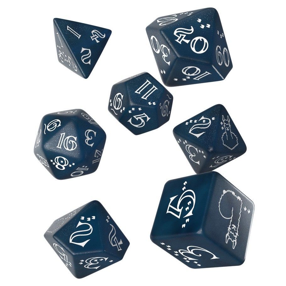 Q-Workshop Shimmering Llama Dark Blue/White 7ct Polyhedral Set Dice Q Workshop   