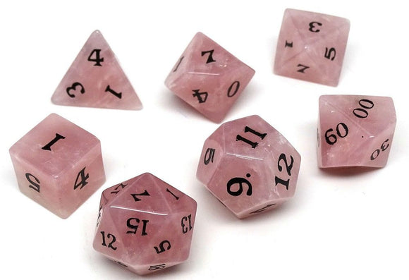 Rose Quartz Semi-Precious Gemstone 7ct Polyhedral Dice Set with Signature  Font Dice Easy Roller Dice   