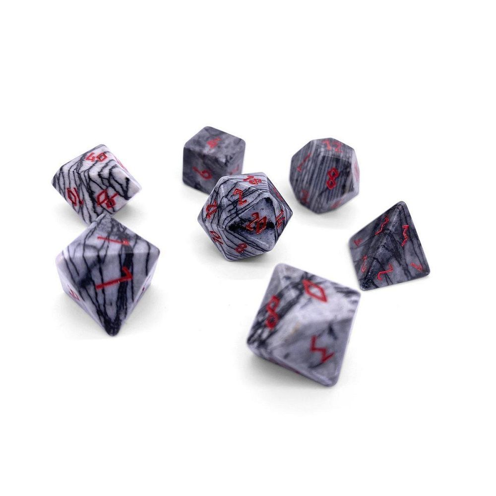 Black Network Agate Semi-Precious Gemstone 7ct Polyhedral Dice Set Dice Norse Foundry   
