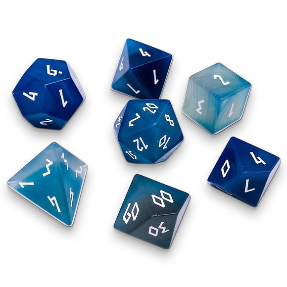Blue Striped Agate Semi-Precious Gemstone 7ct Polyhedral Dice Set Supplies Norse Foundry   