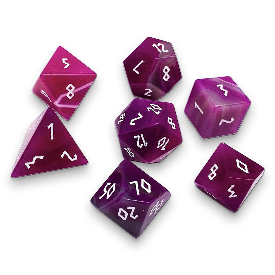 Pink Striped Agate Semi-Precious Gemstone 7ct Polyhedral Dice Set Dice Norse Foundry