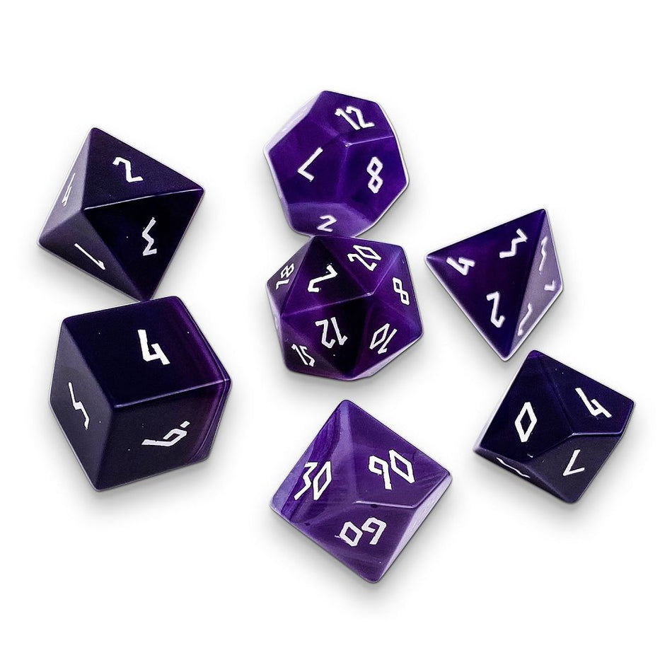 Purple Striped Agate Semi-Precious Gemstone 7ct Polyhedral Dice Set Dice Norse Foundry