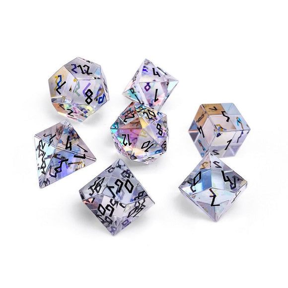 Glass Polyhedral Dice Set K9 Rainbow Glass Dice Norse Foundry