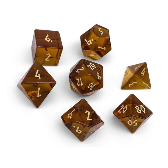 Zircon Glass Polyhedral Dice Set Amber Supplies Norse Foundry   