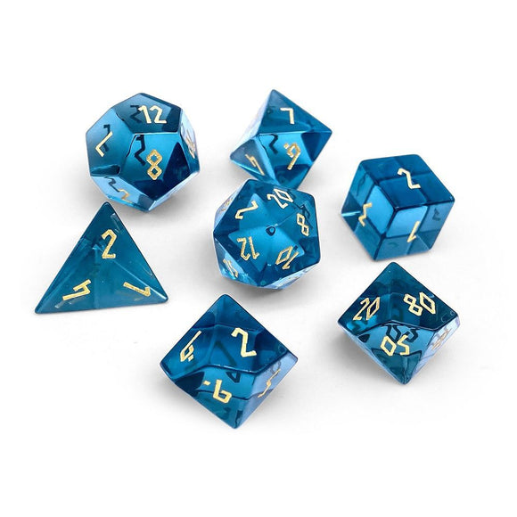 Zircon Glass Polyhedral Dice Set Aquamarine Supplies Norse Foundry   