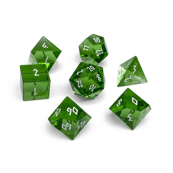 Zircon Glass Polyhedral Dice Set Emerald Supplies Norse Foundry   