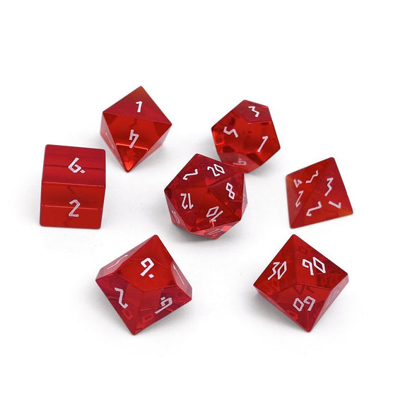 Zircon Glass Polyhedral Dice Set Ruby Supplies Norse Foundry   
