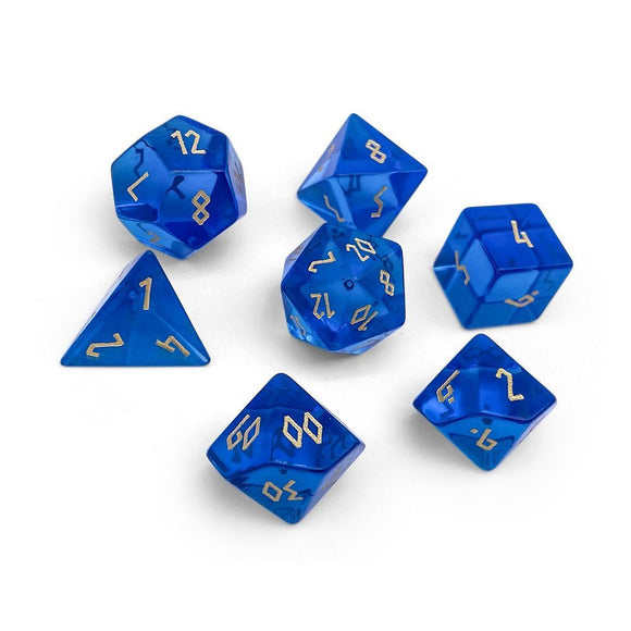 Zircon Glass Polyhedral Dice Set Sapphire Supplies Norse Foundry   