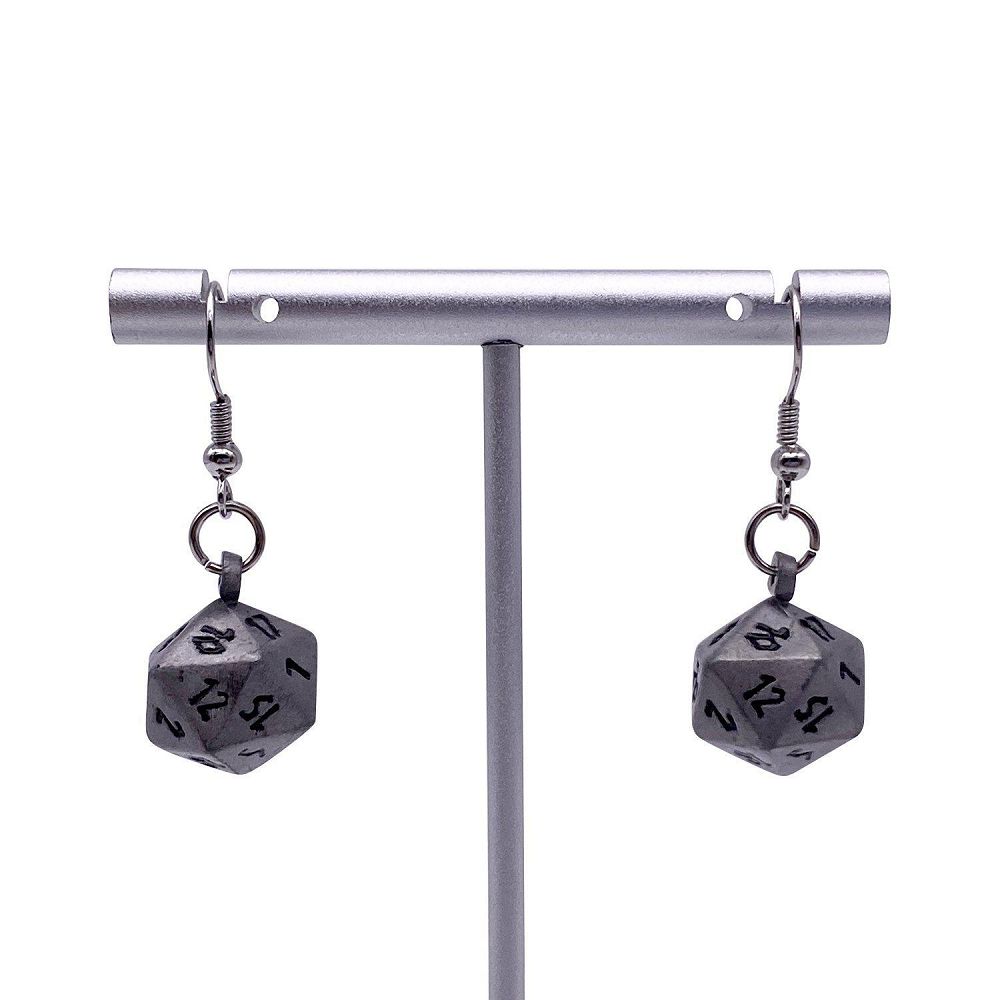 D20 Earrings Aged Mithril Clothing & Accessories Norse Foundry   