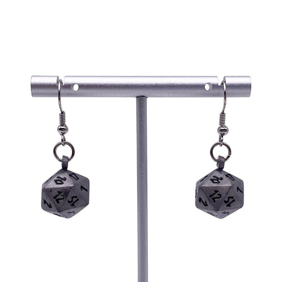 D20 Earrings Aged Mithril Supplies Norse Foundry   