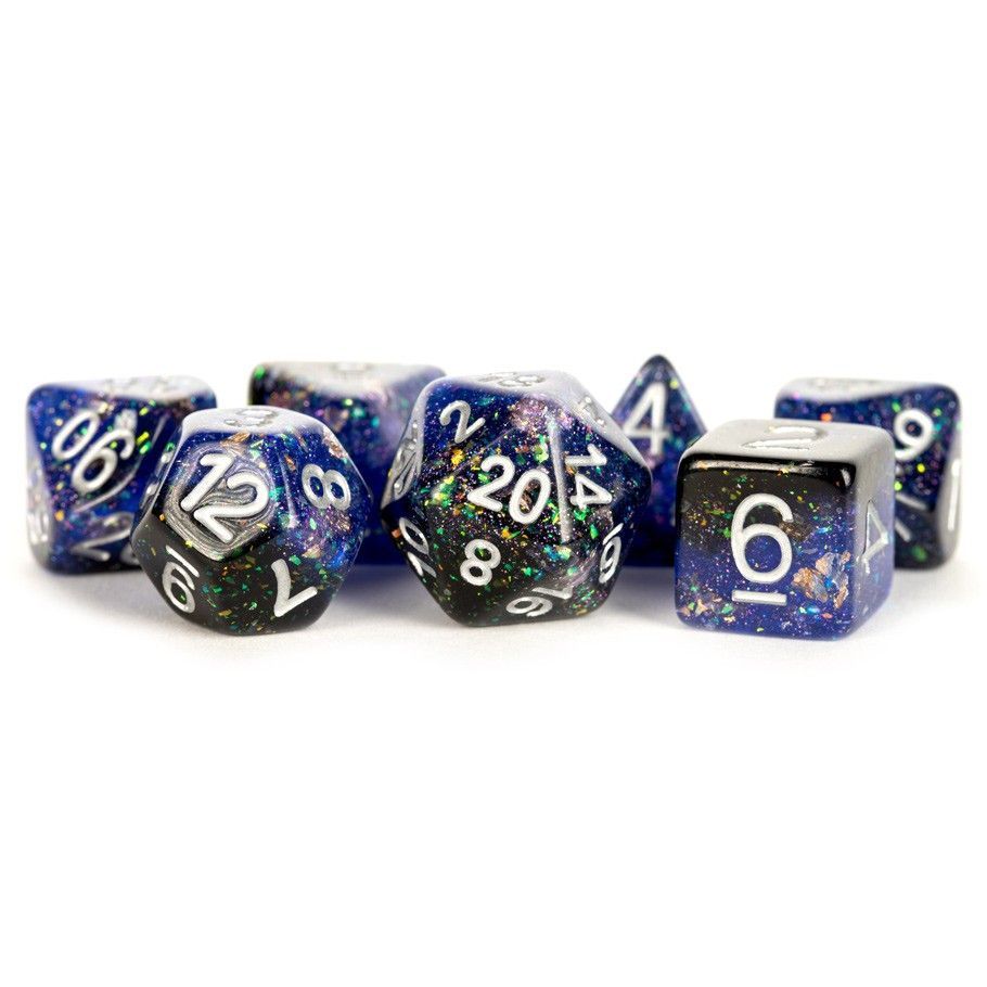 Metallic Dice Games 7ct Polyhedral Dice Set Eternal Blue-Black with White Dice FanRoll by Metallic Dice Games   