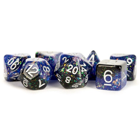 Metallic Dice Games 7ct Polyhedral Dice Set Eternal Blue-Black with White Dice FanRoll   