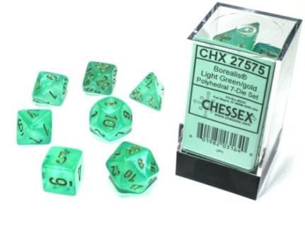 Chessex Borealis Luminary Light Green/Gold 7ct Polyhedral Set (27575) Dice Chessex   