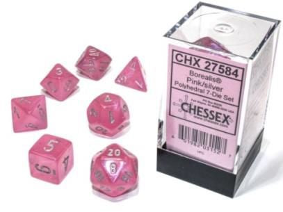 Chessex Borealis Luminary Pink/Silver 7ct Polyhedral Set (27584) Dice Chessex   