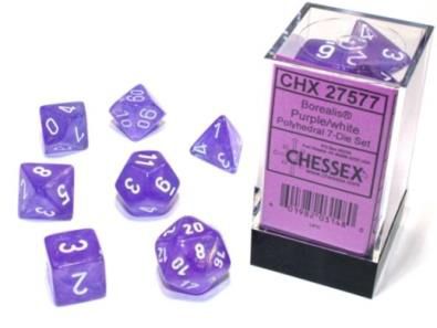 Chessex Borealis Luminary Purple/White 7ct Polyhedral Set (27577) Dice Chessex   