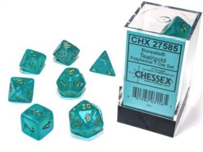 Chessex Borealis Luminary Teal/Gold 7ct Polyhedral Set (27585) Dice Chessex   