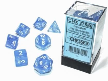 Chessex Borealis Luminary Sky Blue/White 7ct Polyhedral Set (27586) Dice Chessex   