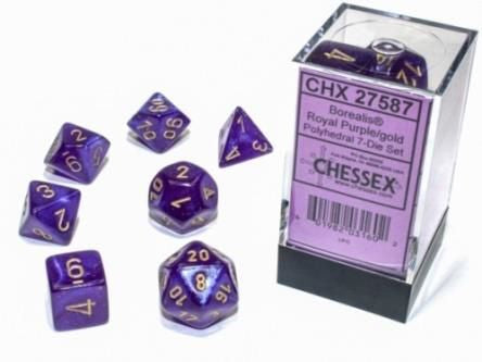 Chessex Borealis Luminary Royal Purple/Gold 7ct Polyhedral Set (27587) Dice Chessex   