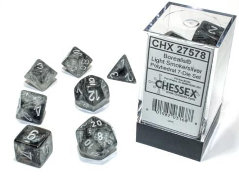 Chessex Borealis Luminary Light Smoke/Silver 7ct Polyhedral Set (27578) Dice Chessex   