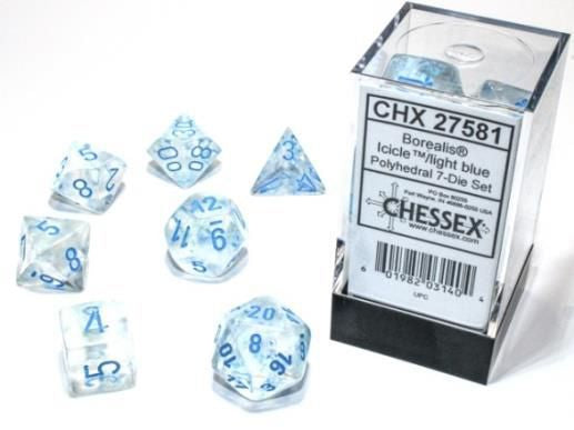 Chessex Borealis Luminary Icicle/Light Blue 7ct Polyhedral Set (27581) Dice Chessex   