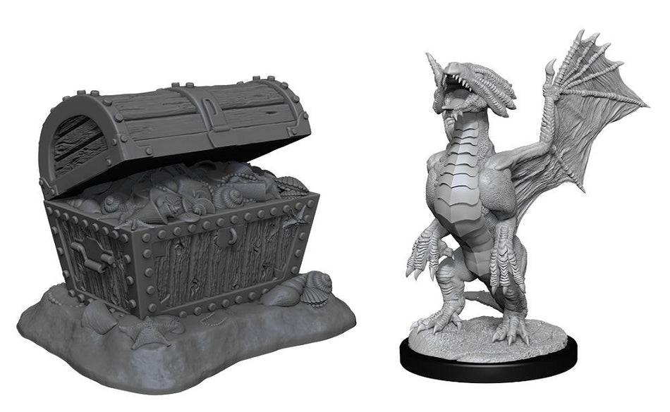 Nolzur’s Marvelous Unpainted Miniatures Bronze Dragon Wyrmling & Pile of Seafound Treasure (90152) Miniatures WizKids   