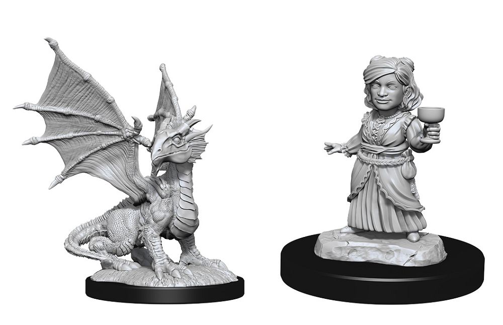 Nolzur’s Marvelous Unpainted Miniatures Silver Dragon Wyrmling & Female Halfling (90153) Miniatures WizKids   