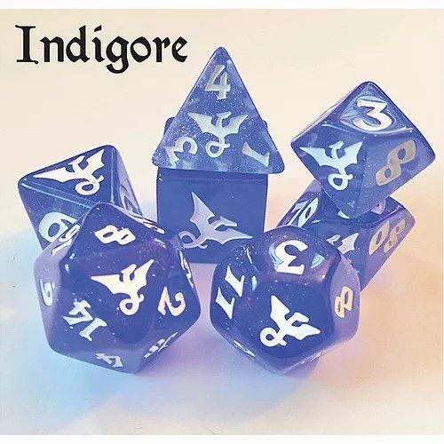 Black Oak Workshop Glitterwing Indigore 7ct Polyhedral Dice Set Dice Black Oak Workshop