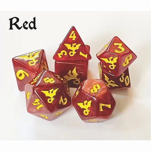 Black Oak Workshop Red Dragon 7ct Polyhedral Dice Set Dice Black Oak Workshop