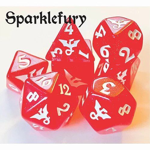 Black Oak Workshop Glitterwing Sparklefury 7ct Polyhedral Dice Set Dice Black Oak Workshop