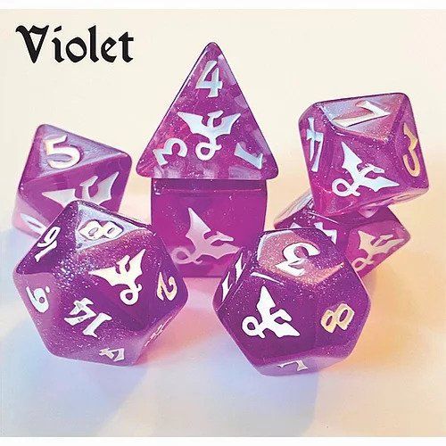 Black Oak Workshop Glitterwing Violet 7ct Polyhedral Dice Set Dice Black Oak Workshop
