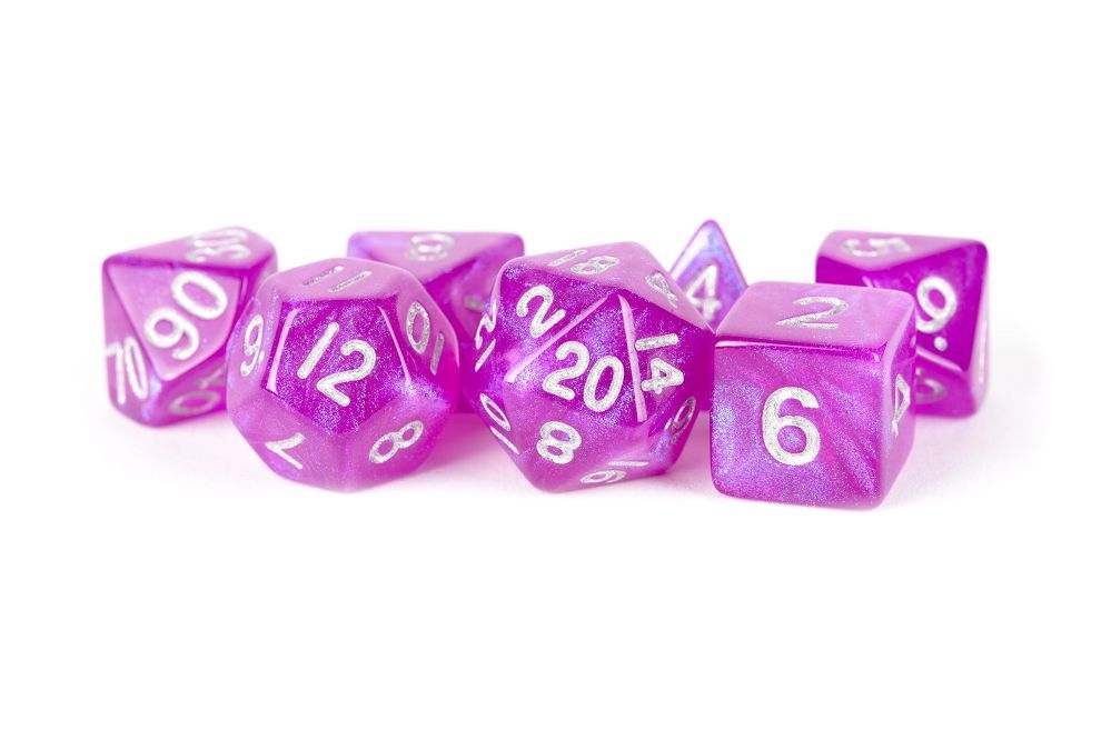 Metallic Dice Games 7ct Polyhedral Dice Set Stardust Purple w/ Silver Dice FanRoll by Metallic Dice Games   