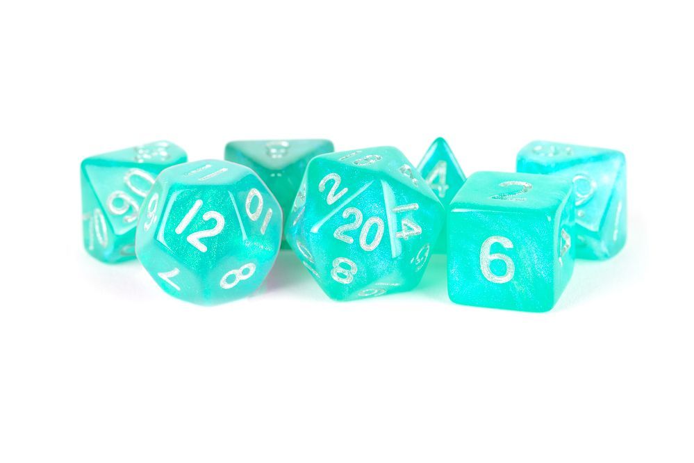 Metallic Dice Games 7ct Polyhedral Dice Set Stardust Turquoise w/ Silver Dice FanRoll by Metallic Dice Games   