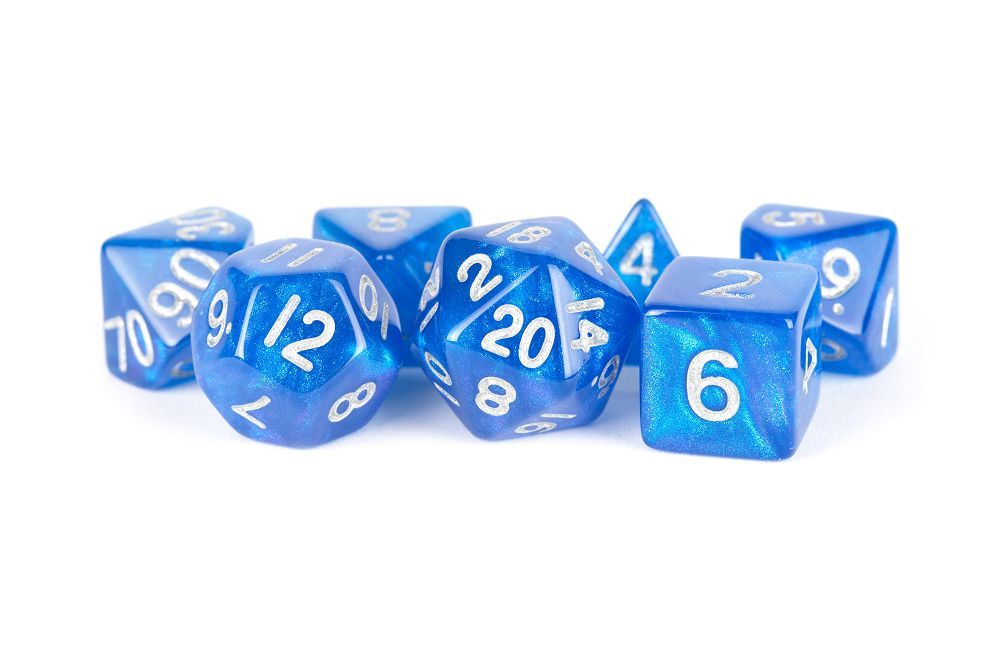 Metallic Dice Games 7ct Polyhedral Dice Set Stardust Blue w/ Silver Dice FanRoll by Metallic Dice Games   